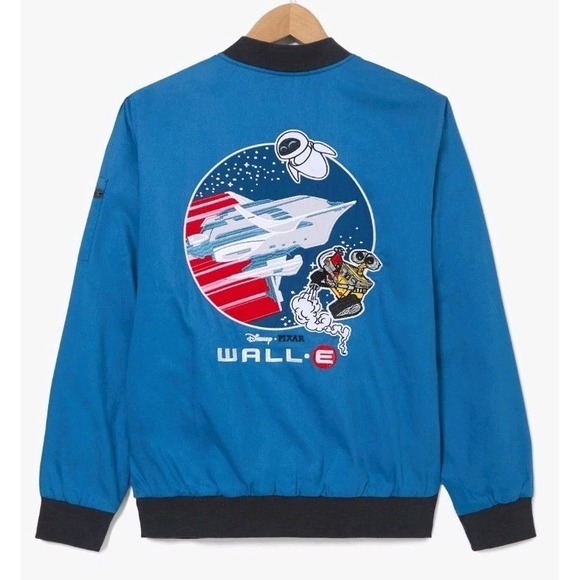 NEW Disney Pixar WALL-E Icons Mens XLarge Flight Jacket Blue Embroidered Patches